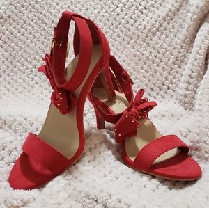Red Studded Bow Heels